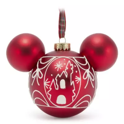 Pallina di Natale in vetro rossa Walt Disney World con silhouette di Topolino e Castello di Fantasyland